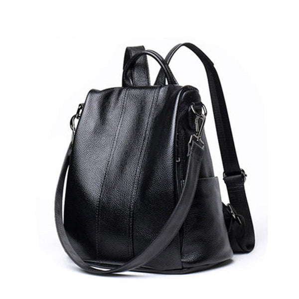 Solid Leather Backpack – Women’s Genuine Leather Bag with Hand-Stitched Detailing