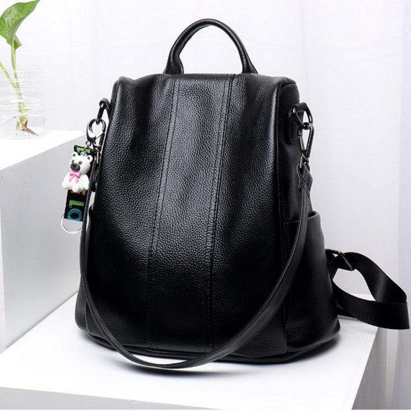 Solid Leather Backpack – Women’s Genuine Leather Bag with Hand-Stitched Detailing