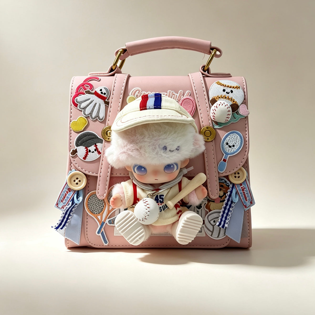 Sporty Baseball Theme Hand‑Decorated Doll Bag
