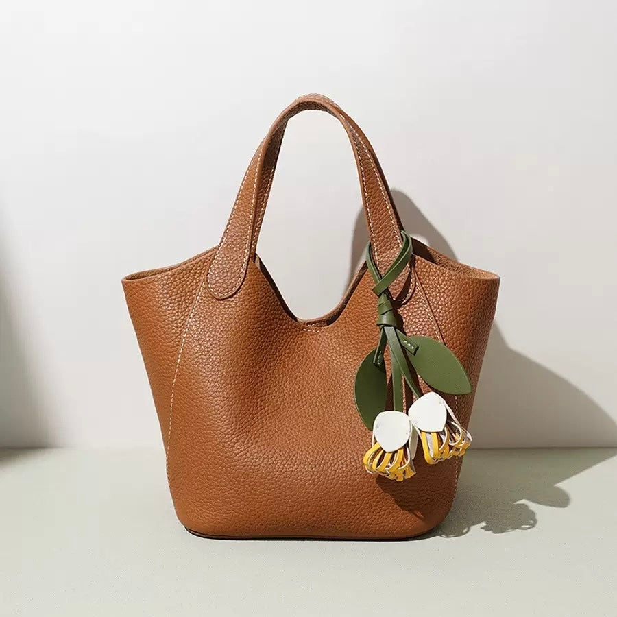 Pebbled Leather  Basket Tote Handbag Main image