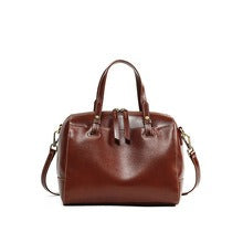 Retro Full-Grain Leather Boston Bag – Women’s Commuter Tote & Crossbody