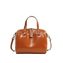 Retro Full-Grain Leather Boston Bag – Women’s Commuter Tote & Crossbody
